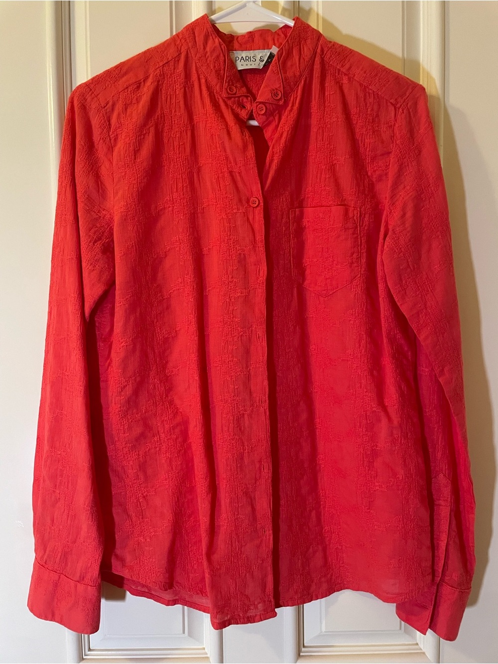 Women's Red Textured Button-Front Top